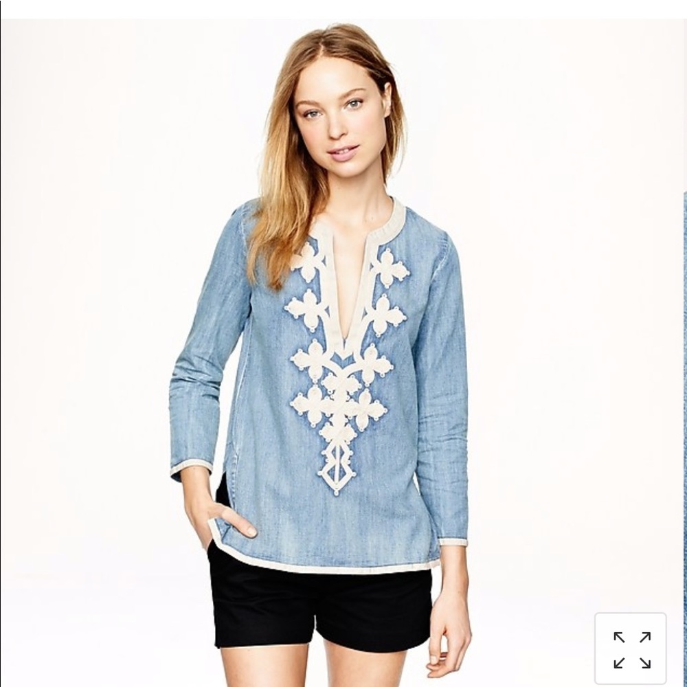 💐HP J. Crew Embroidered chambray 0 Petite tunic